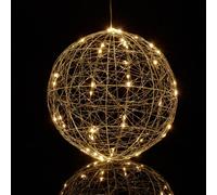Relaxdays Boule Lumineuse LED, Fonctionne avec Piles, à Poser ou Suspendre, Long câble, diamètre : 30 cm, argentée