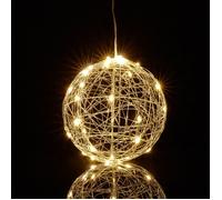 Relaxdays Boule Lumineuse LED, Fonctionne avec Piles, à Poser ou Suspendre, Long câble, diamètre : 15 cm, argentée