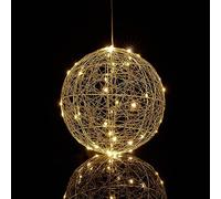 Relaxdays Boule Lumineuse LED, Fonctionne avec Piles, à Poser ou Suspendre, Long câble, diamètre : 25 cm, argentée