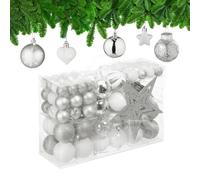 Relaxdays Boules de Noël, Lot de 101, en Plastique, décoration de Sapin, cœurs, étoiles et cimier, argenté/Blanc