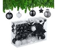 Relaxdays Boules de Noël, Lot de 101, en Plastique, décoration de Sapin, cœurs, étoiles et cimier, Noir/Blanc