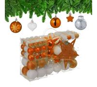 Relaxdays Boules de Noël, Lot de 101, en Plastique, décoration de Sapin, cœurs, étoiles et cimier, Orange et Blanc
