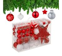 Relaxdays Boules de Noël, Lot de 101, en Plastique, décoration de Sapin, cœurs, étoiles et cimier, Rouge/Blanc