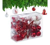 Relaxdays Boules de Noël, Lot de 103, en Plastique, décoration de Sapin, Boules, pic et Perles, Rouge/Blanc