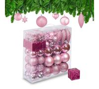 Relaxdays Boules de Noël, Lot de 110, en Plastique, D : 6 cm, décoration de Sapin, avec Guirlande, Roses