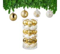 Relaxdays Boules de Noël, Lot de 30, en Plastique, D : 6 cm, Paillettes, Mates, Brillantes, déco Sapin, doré/Blanc