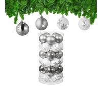 Relaxdays Boules de Noël, Lot de 30, en Plastique, D : 6 cm, Paillettes, Mates, Brillantes, déco Sapin, argenté/Blanc