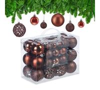 Relaxdays Boules de Noël, Lot de 50, Paillettes, Mates, Brillantes, décoration Sapin, Plastique, D : 3, 4 et 6 cm, Brun