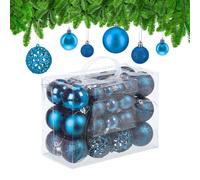 Relaxdays Boules de Noël, Lot de 50, Paillettes, Mates, Brillantes, décoration Sapin, Plastique, D : 3; 4; 6 cm, pétrole