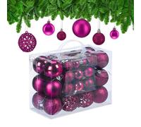 Relaxdays Boules de Noël, Lot de 50, Paillettes, Mates, Brillantes, décoration Sapin, Plastique, D: 3; 4 ;6 cm, Rose Vif
