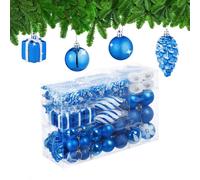Relaxdays Boules de Noël, Lot de 72, en Plastique, Ornements de Sapin, cœurs, Bottes, Pommes de pin, Bleues