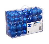 Relaxdays Boules de Noël, Lot de 100, Décoration, polies, scintillantes et luisantes, Boule de Noël ∅ 3, 4&6 cm, bleu