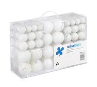 Relaxdays Boules de Noël, Lot de 100, Décoration, polies, Scintillantes et luisantes, Boule de Noël ∅ 3, 4&6 cm, Blanc