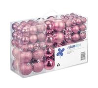 Relaxdays Boules de Noël, Lot de 100, Décoration, polies, Scintillantes et luisantes, Boule de Noël ∅ 3, 4&6 cm, Rose