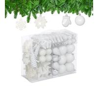 Relaxdays Lot de 100 Boules de Noël pailletées Mates et Brillantes en Plastique - 10 Motifs - Blanc - 24 x 30 x 12 cm