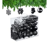 Relaxdays Boules de Noël, Lot de 100, en Plastique, Paillettes, Mates, Brillantes, décoration de Sapin, Noires