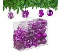 Relaxdays Boules de Noël, Lot de 100, en Plastique, Paillettes, Mates, Brillantes, décoration de Sapin, Rose Fuchsia
