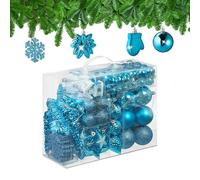 Relaxdays Boules de Noël, Lot de 100, en Plastique, Paillettes, Mates, Brillantes, décoration de Sapin, Turquoise