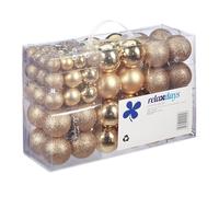 Relaxdays Boules de Noël, Lot de 100, polies, Scintillantes et luisantes, Boule de Noël ∅ 3, 4&6 cm, Couleur Champagne