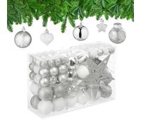 Relaxdays Boules de Noël, Lot de 101, en Plastique, décoration de Sapin, cœurs, étoiles et cimier, argenté/Blanc