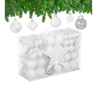 Relaxdays Boules de Noël, Lot de 101, en Plastique, décoration de Sapin, cœurs, étoiles et cimier, Blanches