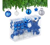 Relaxdays Boules de Noël, Lot de 101, en Plastique, décoration de Sapin, cœurs, étoiles et cimier, Bleu/Blanc