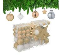 Relaxdays Boules de Noël, lot de 101, en plastique, décoration de sapin, cœurs, étoiles et cimier, champagne et blanc