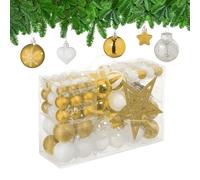 Relaxdays Boules de Noël, Lot de 101, en Plastique, décoration de Sapin, cœurs, étoiles et cimier, doré/Blanc