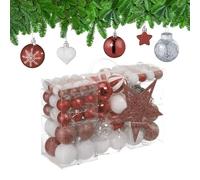 Relaxdays Boules de Noël, Lot de 101, en Plastique, décoration de Sapin, cœurs, étoiles et cimier, Marron et Blanc