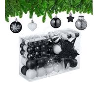 Relaxdays Boules de Noël, lot de 101, en plastique, décoration de sapin, cœurs, étoiles et cimier, noir/blanc