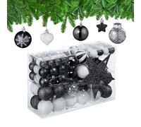 Relaxdays Boules de Noël, Lot de 101, en Plastique, décoration de Sapin, cœurs, étoiles et cimier, Noir/Blanc