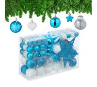 Relaxdays Boules de Noël, lot de 101, en plastique, décoration de sapin, cœurs, étoiles et cimier, pétrole/blanc