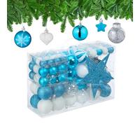 Relaxdays Boules de Noël, Lot de 101, en Plastique, décoration de Sapin, cœurs, étoiles et cimier, pétrole/Blanc
