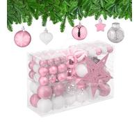 Relaxdays Boules de Noël, Lot de 101, en Plastique, décoration de Sapin, cœurs, étoiles et cimier, Rose/Blanc