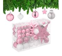 Relaxdays Boules de Noël, lot de 101, en plastique, décoration de sapin, cœurs, étoiles et cimier, rose/blanc