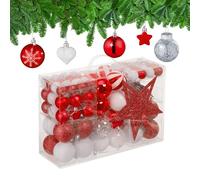 Relaxdays Boules de Noël, Lot de 101, en Plastique, décoration de Sapin, cœurs, étoiles et cimier, Rouge/Blanc