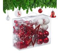 Relaxdays Boules de Noël, Lot de 103, en Plastique, décoration de Sapin, Boules, pic et Perles, Rouge/Blanc