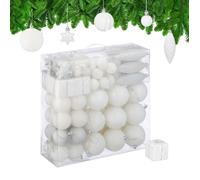 Relaxdays Boules de Noël, lot de 110, en plastique, D : 6 cm, décoration de sapin, avec guirlande, blanches