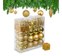 Relaxdays Boules de Noël, Lot de 110, en Plastique, D : 6 cm, décoration de Sapin, avec Guirlande, dorées