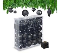 Relaxdays Boules de Noël, Lot de 110, en Plastique, D : 6 cm, décoration de Sapin, avec Guirlande, Noires