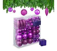 Relaxdays Boules de Noël, Lot de 110, en Plastique, D : 6 cm, décoration de Sapin, avec Guirlande, Rose Fuchsia