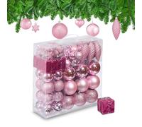 Relaxdays Boules de Noël, Lot de 110, en Plastique, D : 6 cm, décoration de Sapin, avec Guirlande, Roses