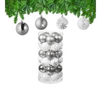 Relaxdays Boules de Noël, Lot de 30, en Plastique, D : 6 cm, Paillettes, Mates, Brillantes, déco Sapin, argenté/Blanc