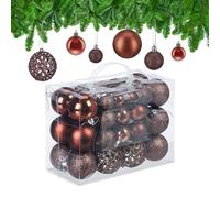 Relaxdays Boules de Noël, Lot de 50, Paillettes, Mates, Brillantes, décoration Sapin, Plastique, D : 3, 4 et 6 cm, Brun
