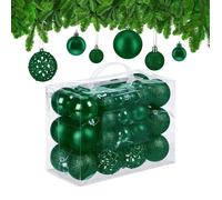 Relaxdays Boules de Noël, lot de 50, paillettes, mates, brillantes, décoration sapin, plastique, D : 3, 4 et 6 cm, vert