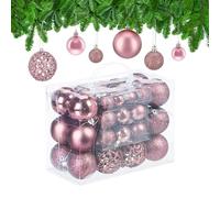 Relaxdays Boules de Noël, Lot de 50, Paillettes, Mates, Brillantes, décoration Sapin, Plastique, D : 3, 4 et 6 cm, Rose