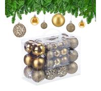 Relaxdays Boules de Noël, Lot de 50, Paillettes, Mates, Brillantes, décoration Sapin, Plastique, D : 3, 4 et 6 cm, doré