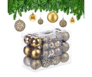 Relaxdays Boules de Noël, Lot de 50, Paillettes, Mates, Brillantes, décoration Sapin, Plastique, D : 3, 4 et 6 cm, doré