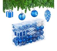 Relaxdays Boules de Noël, Lot de 72, en Plastique, Ornements de Sapin, cœurs, Bottes, Pommes de pin, Bleues