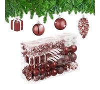 Relaxdays Boules de Noël, Lot de 72, en Plastique, Ornements de Sapin, cœurs, Bottes, Pommes de pin, Marron